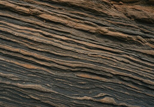 Intricate stratified rock layers display millennia of erosion and deposition. A rugged, textured natural backdrop representing deep geological time, earth, closeup, science