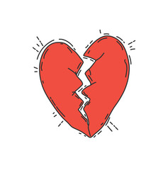 Red heart broken in two symbolizes a broken heart, separation, divorce, betrayal, sadness, sorrow, regret, parting, tragedy, and broken love. Conceptual vector illustration ondobe Illustrator Artwork