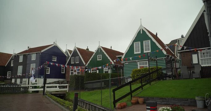 Marken. Beautiful typical fisherman village houses in Marken island Waterland, Netherlands