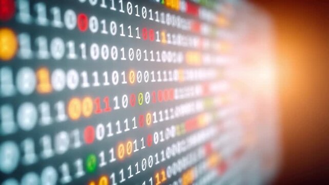 Digital Data Flow: A captivating visual representation of digital data, where binary code cascades across the screen in a vibrant display.