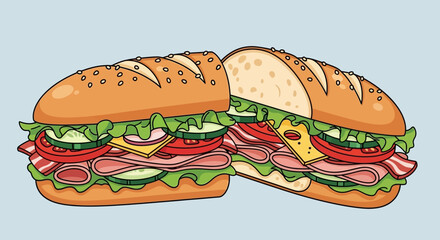 Cartoon drawing of fresh sub sandwiches with tasty fillings
