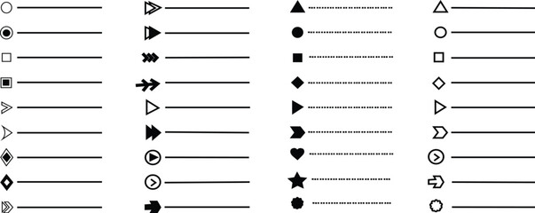 BULLET POINTS. MINIMALISTIC BULLET POINT ICONS WITH ARROW, DOTS AND STAR, HEART SHAPES, VECTOR SET FOR UI UX DESIGN, WEB DEVELOPMENT, PRESENTATIONS AND INFOGRAPHICS VECTOR ILLUSTRATION