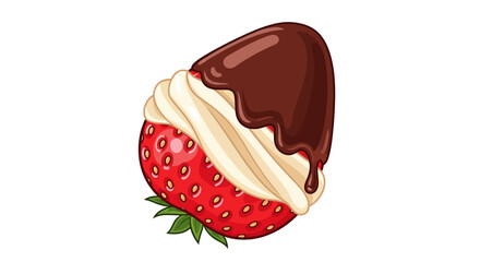 Strawberry with whipped cream and chocolate coating illustration
