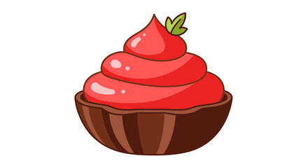 Vibrant cartoon sweet dessert with red frosting and leaf garnish