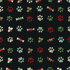 Bones with red bows. Seamless fabric design pattern