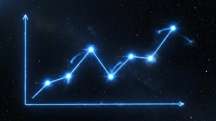 A glowing blue line graph with upward trend against a starry night sky background illustration