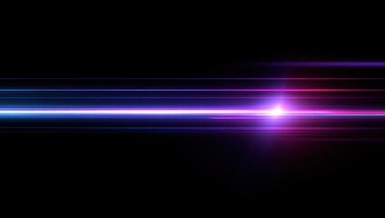 Abstract horizontal light streaks with lens flare on black background