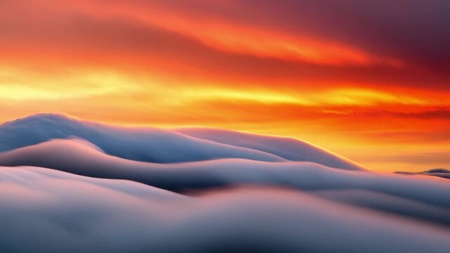 Sunrise over the mountain range: Captivating sunrise illuminates mountain range creating a picturesque landscape that is full of vibrant hues of orange, red, and yellow.