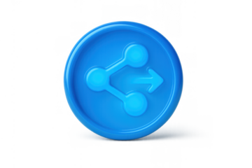 Blue 3d share icon representing digital connection, social media, networking, and online communication