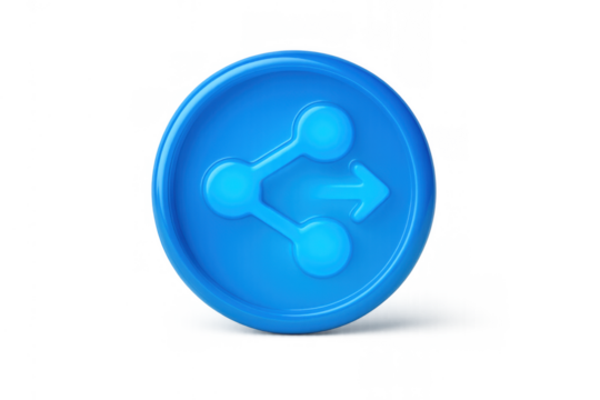 Blue 3d share icon representing digital connection, social media, networking, and online communication