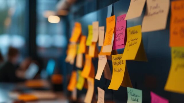 Ideas On Display: A collection of sticky notes adheres to a transparent surface, brimming with written concepts, conveying creativity and collaborative planning. 