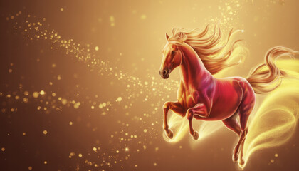 Majestic red horse illustration with glowing mane fantasy equine art perfect for book covers and digital art projects