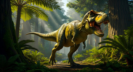 Roaring Tyrannosaurus Rex A Prehistoric Encounter in the Lush Forest