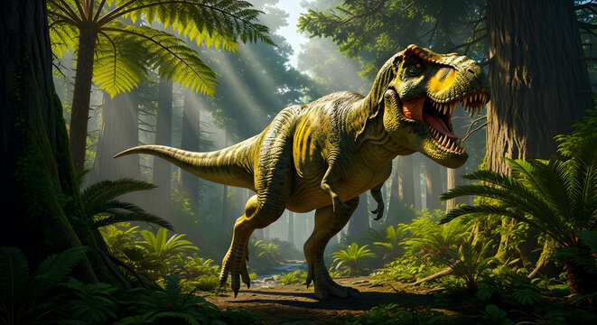 Roaring Tyrannosaurus Rex A Prehistoric Encounter in the Lush Forest