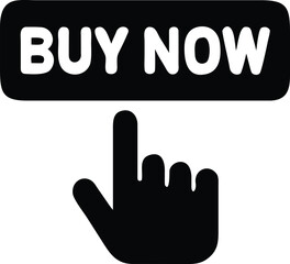 Hand clicking “Buy Now” button vector icon flat design on white background