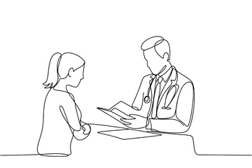 Empathetic doctor discussing patient results with care and professionalism, fostering trust and well-being during consultation.