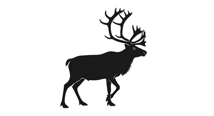 Black Silhouette of a Reindeer with Large Antlers
