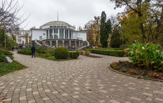 A view of the University metro station from the Fomin Botanical Garden in Kyiv in autumn