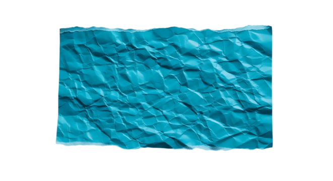 Textured aqua crumpled paper with torn borders, isolated distressed background element for design. isolated on transparent background