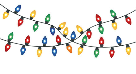 Naklejka premium Colorful Christmas String Lights Border Vector Illustration