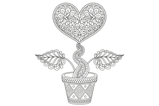 Intricate heart-shaped floral tree in decorative pot symbolizing love growth and natural beauty for elegant design projects