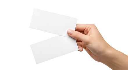 Fototapeta premium Hand Holding Two White Business Cards on White Background
