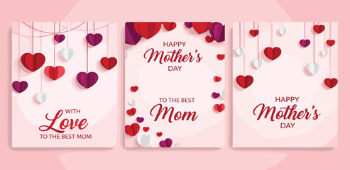 Heartfelt collection of three elegant designs featuring delicate paper cut hearts, perfect for celebrating mothers and expressing immense love and gratitude