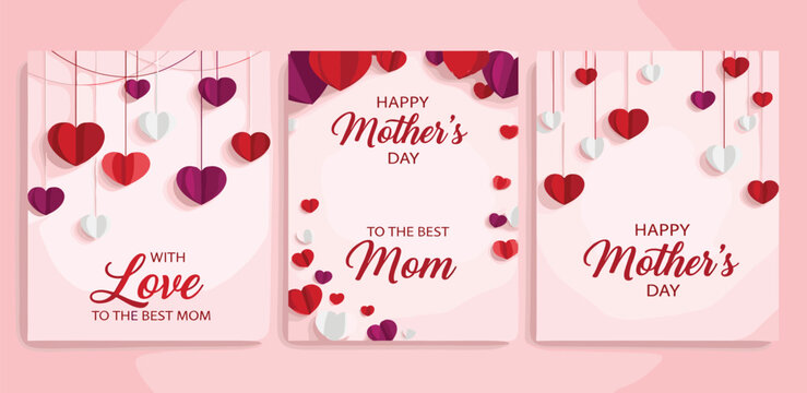 Heartfelt collection of three elegant designs featuring delicate paper cut hearts, perfect for celebrating mothers and expressing immense love and gratitude