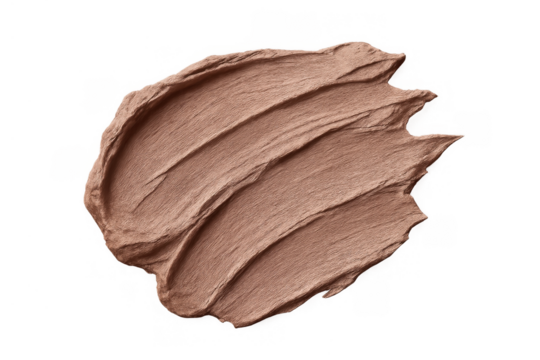 Brown cosmetic foundation smudge with creamy texture and brush stroke on transparent background finding perfect skin tone match