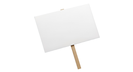 Blank white sign on a stick Isolated on transparent background, png perfect for protest or demonstration mockups