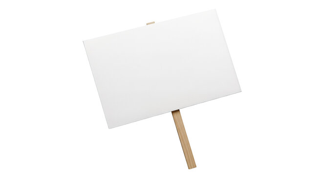 Blank white sign on a stick Isolated on transparent background, png perfect for protest or demonstration mockups
