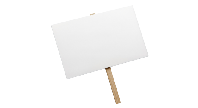 Blank white sign on a stick Isolated on transparent background, png perfect for protest or demonstration mockups