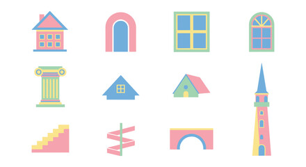 Colorful geometric architectural elements in pastel tones
