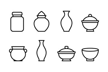 Minimalist outline set of various ceramic jars and vases