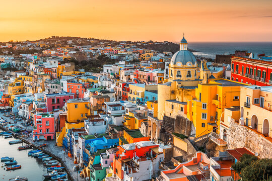 Procida, Italy old town skyline in the Mediterranean Sea 1247