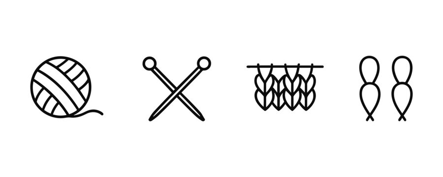 Minimalist knitting symbols: yarn, needles, and crochet icons