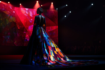AI. Fashion show with avant-garde futuristic dress
