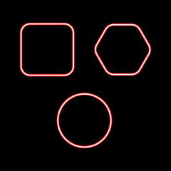 Vibrant red neon outlined square, hexagon, and circle shapes