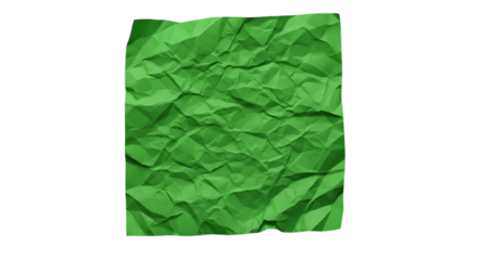 Crumpled green paper texture background with irregular folds and wrinkles, providing an abstract surface. isolated on transparent background