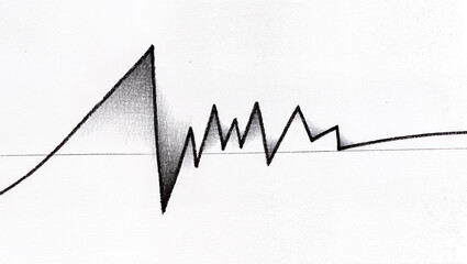 Abstract zig-zag line graph resembling a sudden peak on a heartbeat monitor (ECG/EKG). Concept of crisis, sharp market rise, volatile emotion, or scientific measurement.