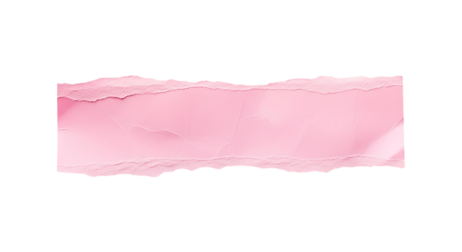 Ripped pink paper strip with jagged edges, a banner for text or message, isolated with copy space. isolated on transparent background