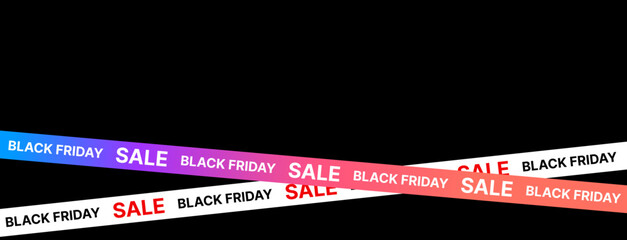 Black Friday Banner Template Vector. Black Friday Ribbon Isolated on Black Background. Modern Design for Black Friday Sale Web Banner, Advertising, Fashion Ads, Social, Poster, Label.