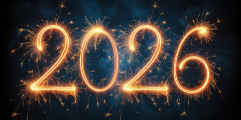 2026 fireworks numbers glowing celebration photo on dark sky
