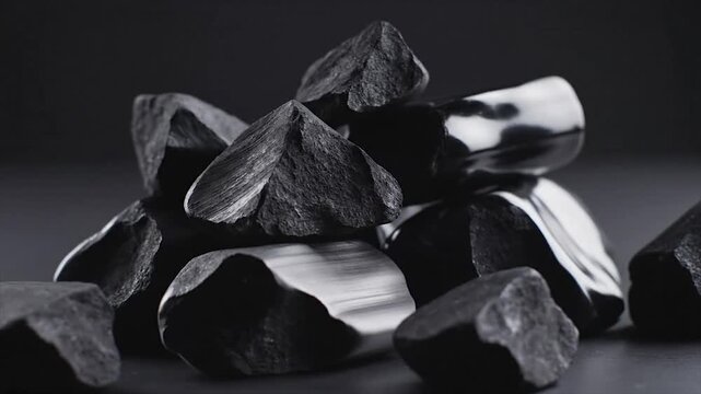 Pile of Black Stones on Dark Background.