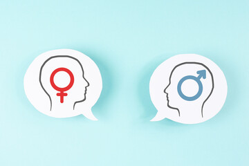 Female or male mind, different gender concept, equal pay day, payment gap, income of men and women for work, disadvantage in society 