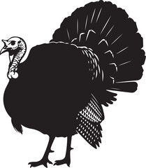 Black silhouette of a turkey with fanned tail feathers bird animal