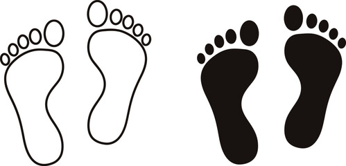 Two sets of footprints one outlined and one solid black on a white background