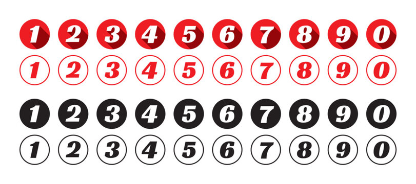 Number bullet point from 1 to 9. Bullet number isolated on white background. 