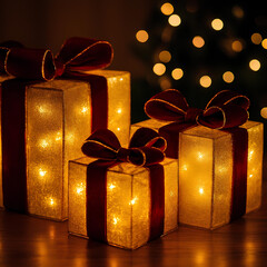 Glowing Christmas Boxes with Velvet Ribbons