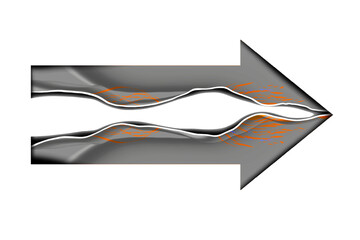 Dynamic abstract arrow shape with flowing orange and white lines, representing progress. isolated on transparent background